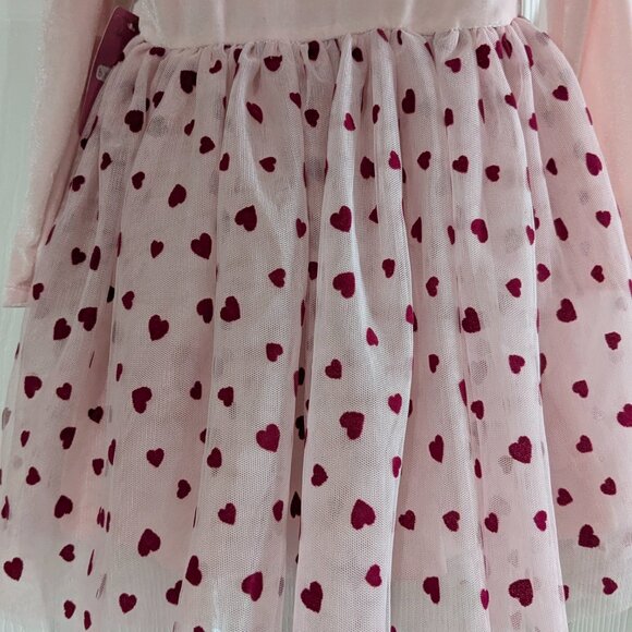 btween Girl's Velour and Tulle Pink Dress Size 4, Red Hearts, Long Sleeve, NWT - Picture 7 of 12